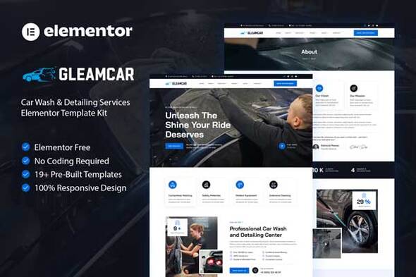 Gleamcar – Car Wash & Detailing Provider Elementor Template Package