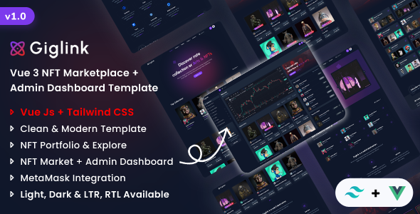 Giglink – Vue 3 NFT Market + Admin Dashboard Template
