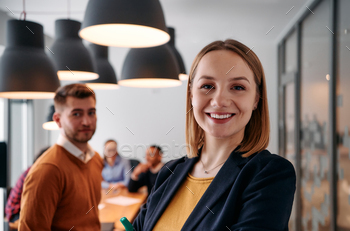 Assured Blonde Businesswoman Main Staff in Normal State of labor Environment.