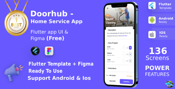 DoorHub ANDROID + IOS + FIGMA (Free) | UI Equipment | Flutter | Home Supplier Current