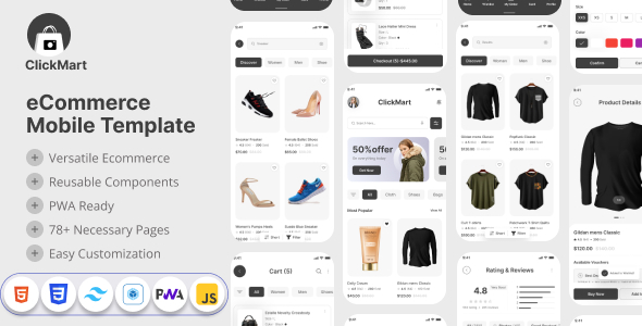 ClickMart – eCommerce App Template (Tailwind CSS + PWA)