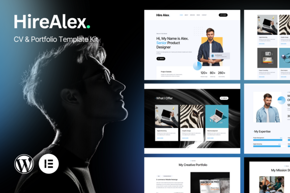 HireAlex – CV & Portfolio Elementor Template Gear