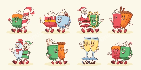 Groovy Christmas Retro Characters Map