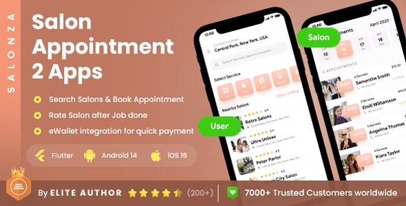 4 App Template| Salon Appointment Reserving App| Salon Purchaser Administration App| Spa Reserving | Salonza