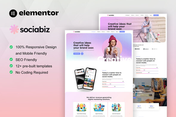 SociaBiz – Digital Advertising and advertising Company Elementor Professional Template Tools