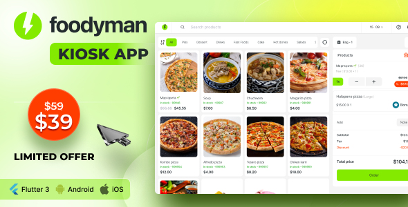 Foodyman – Restaurant KIOSK App (iOS, Android)