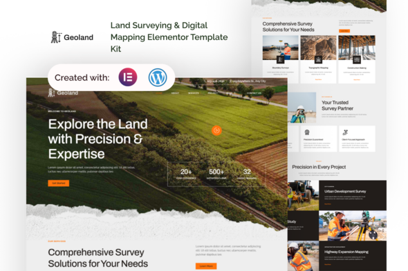 Geoland – Land Surveying & Digital Mapping Elementor Template Package