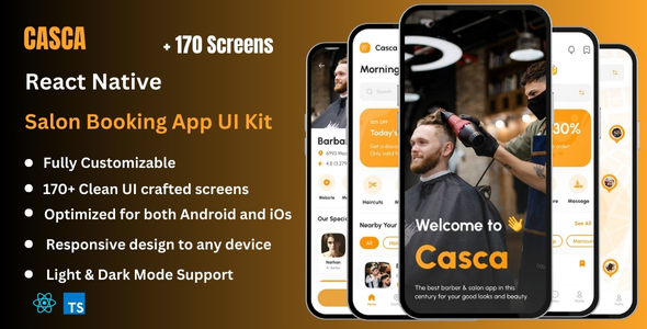 Casca – Barber & Salon Appointment Reserving React Native CLI App UI Package deal