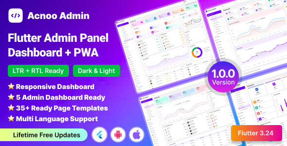 Acnoo Admin – Flutter Admin Panel Dashboard with PWA