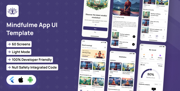Mindfulme App UI Template | Meditation App in Flutter | BlissfulMind App Template