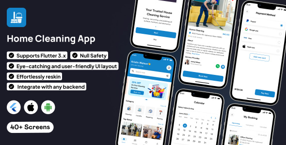 HomeCare App UI Template | Dwelling Cleaning Supplier App in Flutter | CleanMaster App Template