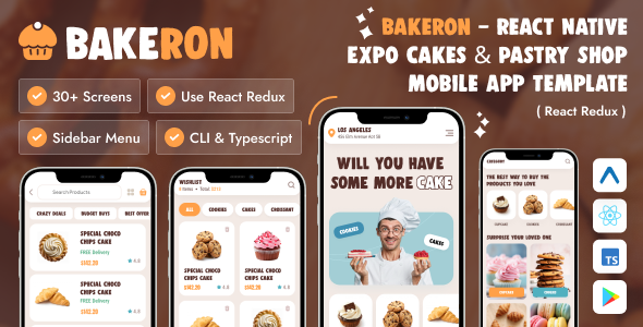 BakeRon – React Native Expo Truffles & Pastry Retailer Cell App Template