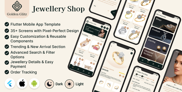 Golden-Glitz – eCommerce App for Jewelry Store – Flutter Mobile App Template | Android & iOS