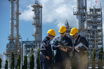 Engineer working the utilization of pill collectively at station refining oil petrochemical.