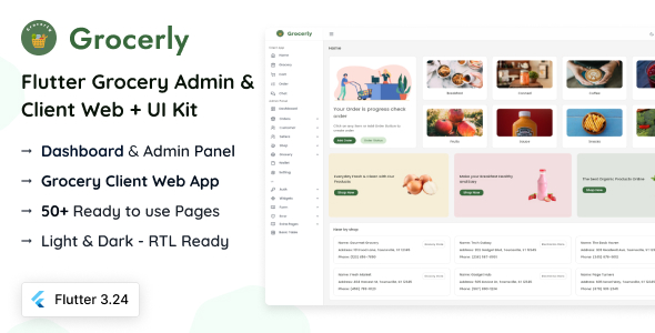 Grocerly – Flutter Grocery Admin & Client Template