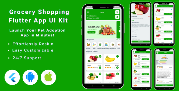 Grabber – On-line Grocery Procuring Flutter App UI Bundle Template Ecommerce for Android & iOS