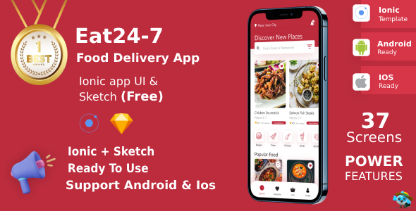 Spend 24/7 ANDROID + IOS | UI Tools | Ionic | Meals Provide App | Free Sketch File