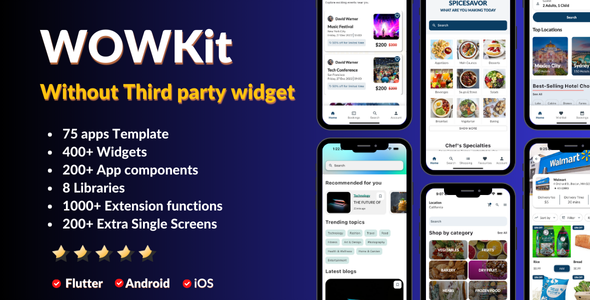 WOWKit Professional – Flutter UI KIt – 75 apps , 400+ widgets,  200+ parts- WITHOUT THIRD PARTY WIDGETS