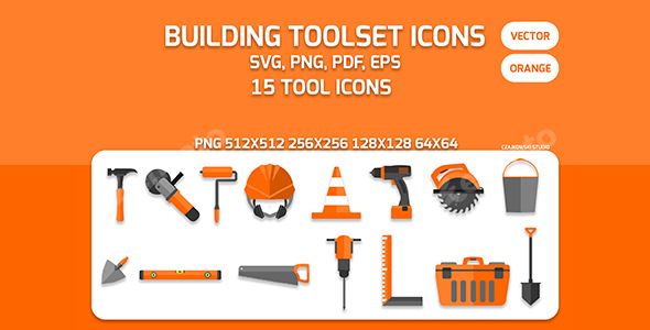 15 ORANGE TOOLSET ICONS SVG EPS PNG PDF