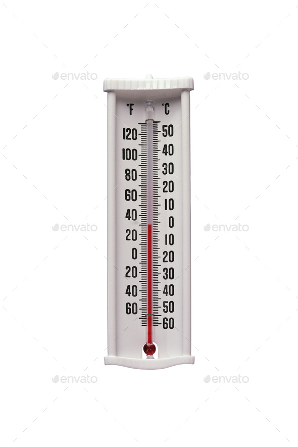 Worn mercury thermometer exhibiting temperature in fahrenheit and celsius