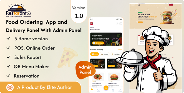 Restaront – Meals Ordering App and Provide Panel with Admin panel