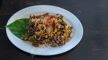 That’s Thai meals titillating minced pork salad . Thai title ” Larb Moo “. Northern Thai meals,