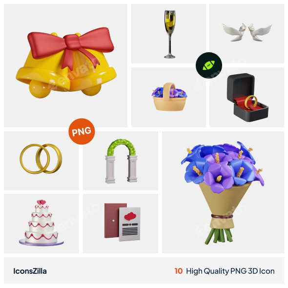 10 Wedding ceremony Sides 3D Icon Pack