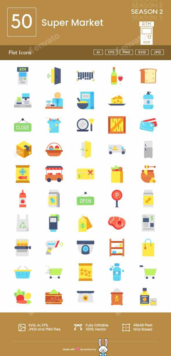 Clear market Flat Multicolor Icons