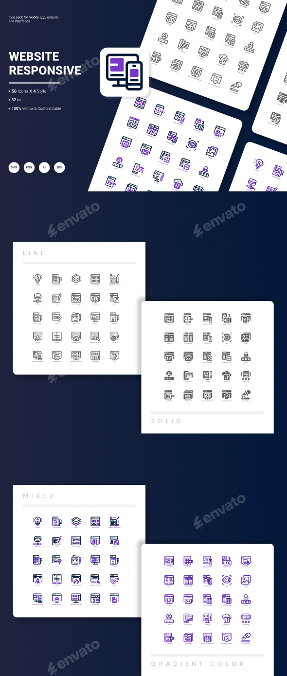 Web site on-line Responsive Icon Pack