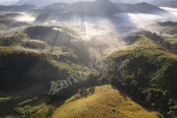 Panorama of Morning Mist with Mountain Layer at north of Thailand.