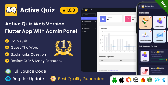Active Quiz – Quiz Sport – Internet Version – Flutter Pudgy App + Admin Panel (SaaS)