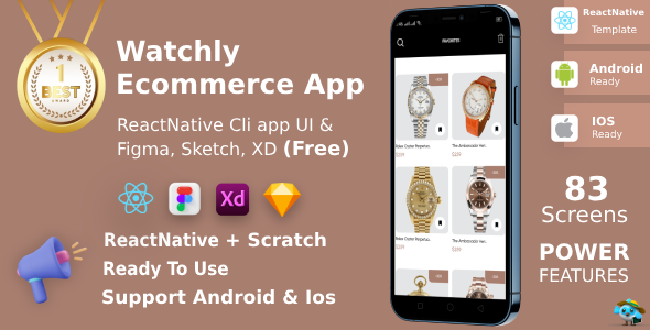 Watchly | ANDROID + IOS + FIGMA | UI Kit | ReactNative | Ecommerce Peep APP