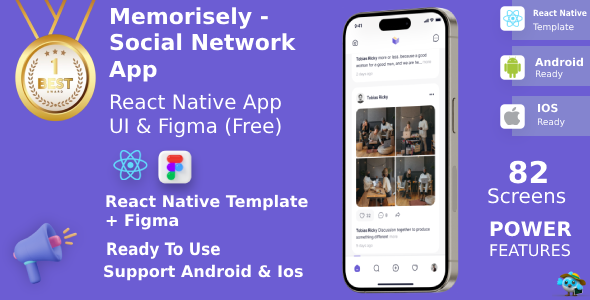 Social Network App ANDROID + IOS + FIGMA | UI Kit | ReactNative CLI | Existence Time Update | Memorisely