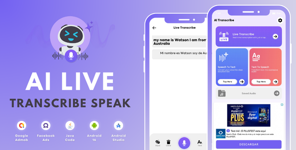 AI Live Transcribe Say with AdMob Facebook Adverts Android