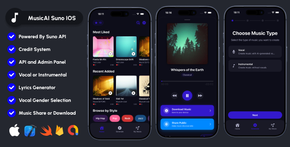 MusicAI IOS Suno AI Tune Generate Mobile App SwiftUI IOS