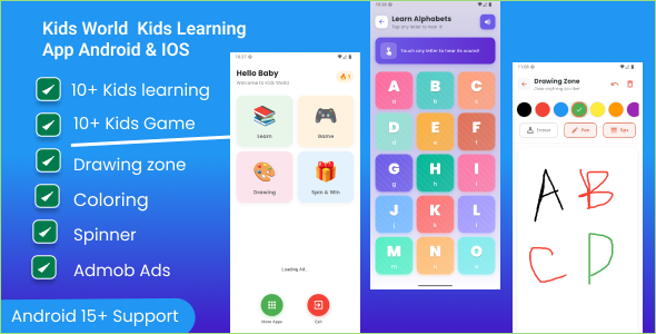 Children World Flutter app for adolescents be taught drawing & Games with Admob