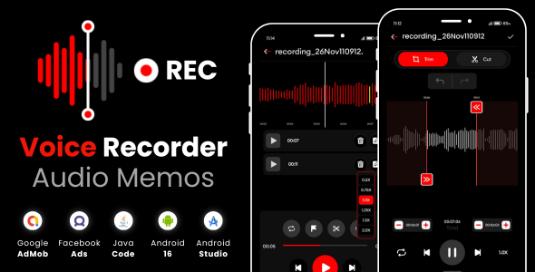 MJ Command Recorder Audio Memos with AdMob Facebook Adverts Android