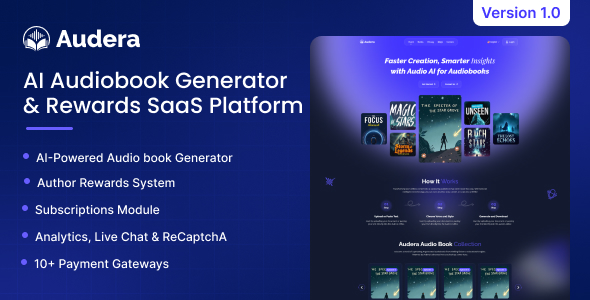 Audera – AI Audiobook Generator & Rewards SaaS