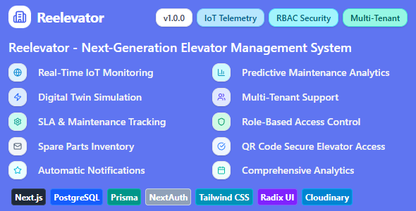 Reelevator – Next-Technology Multi-Tenant Exhaust & Elevator Administration Machine | Next.js, PostgreSQL