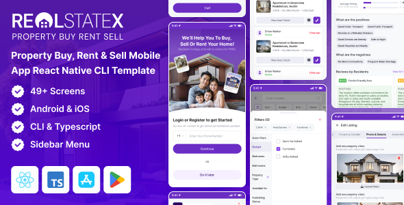 RealStateX – Property Decide, Rent & Sell Classified React Native Cell App Template