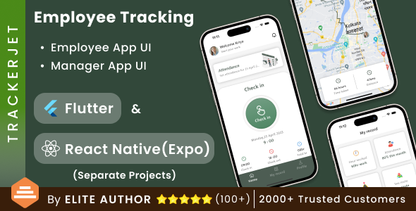 TrackerJet – Employee GPS Tracking & Attendance App | Flutter + React Native UI