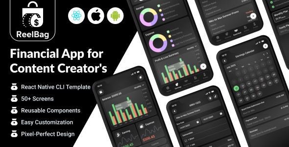 ReelBag – Creator Earnings Tracker React Native Mobile App Template | Android & iOS UI Kit