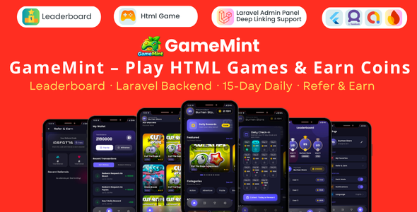 GameMint – Play & Make HTML Games with Flutter and Laravel Backend