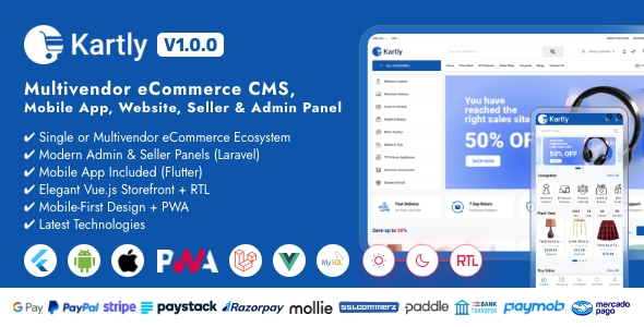 Kartly – Multivendor eCommerce CMS, Cell App, Internet space, Seller and Admin Panel
