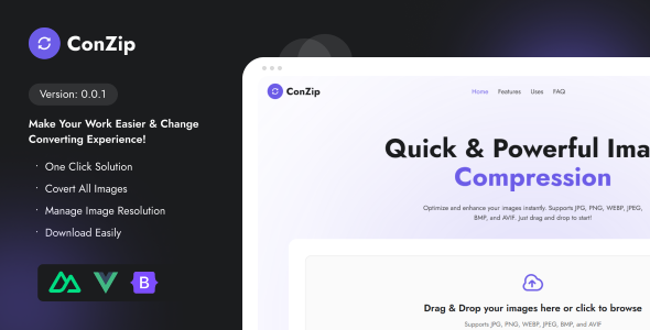 ConZip – Nuxt Js Rapid and Easy JPG, PNG, WebP, JPEG Describe Compression & Conversion