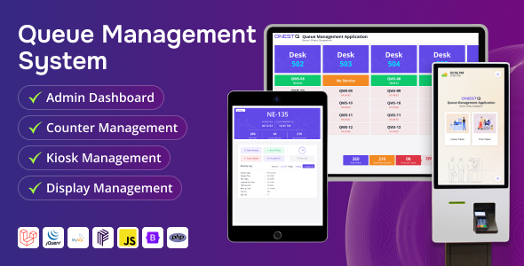 OnestQ – Queue & Token Management Machine with Kiosk, Counter & Show screen – Laravel Addon