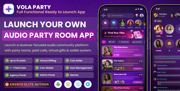 Vola Occasion – Audio Occasion Room App with Admin Panel | Paid Calls, Chat, Offers, Wallet, Host & Company