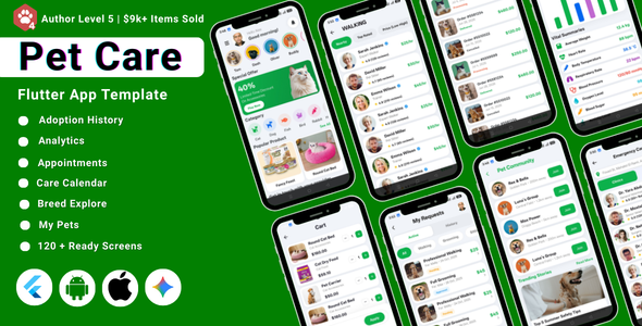 AI-Powered Pet Care Flutter Cell App Template | Food & Instruments Store