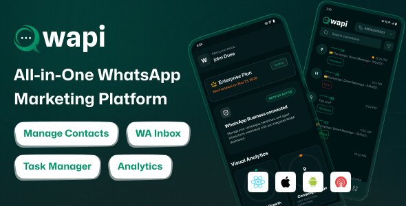 Wapi WhatsApp CRM Cell App | React Native CLI Android iOS | Crew Inbox, Campaign, Automation