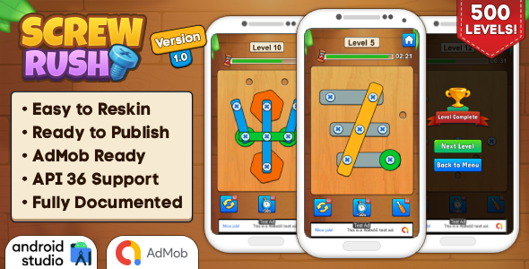 Screw Speed – Puzzle Sport Android Studio Mission with AdMob Adverts + Ready to Post